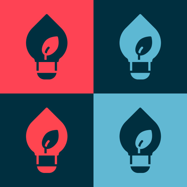 波普艺术灯泡与树叶图标隔离图片下载