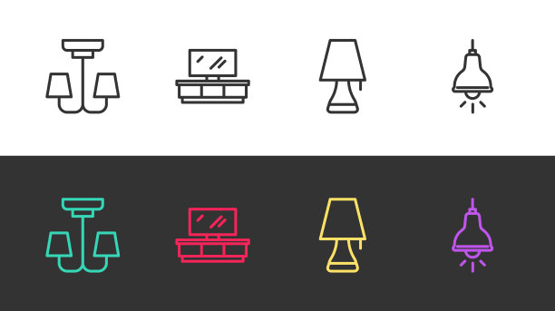 设置线吊灯、电视、桌子、支架、台灯图片下载