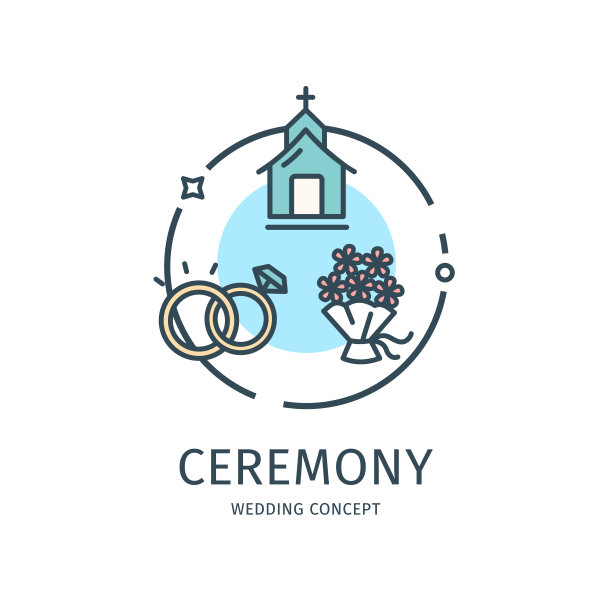 婚礼日细线图标概念。向量图片下载