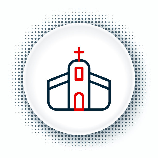 线教堂建筑图标孤立的白色图片下载