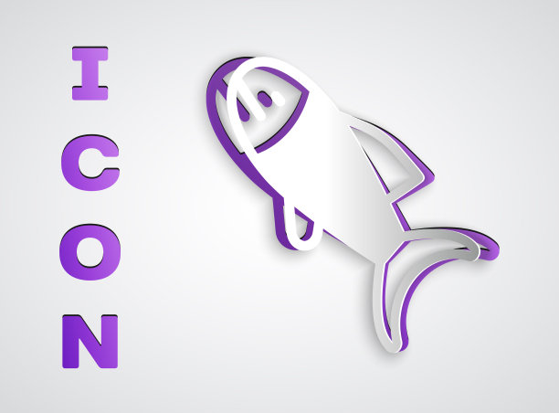 剪纸鱼图标孤立在灰色背景图片下载