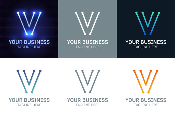 字母V最小标志图标设计。向量模板图形元素。技术、数字接口、硬件和工程概念。由电路制成的图形图片下载