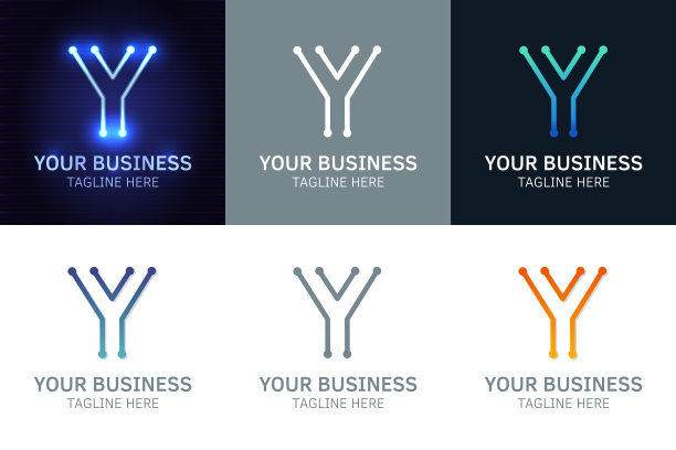 字母Y最小标志图标设计。向量模板图形元素。技术、数字接口、硬件和工程概念。由电路制成的图形图片下载