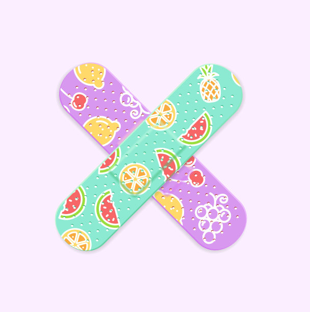 逼真详细的3d儿童援助带石膏医疗贴片交叉形状。向量图片下载