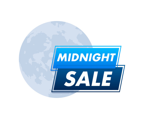 午夜出售。折扣报价价签。矢量插图。图片下载