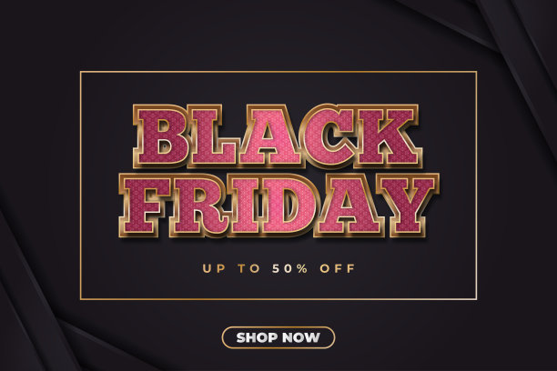 黑色星期五促销横幅与3d红色和金色文字黑色背景与金色框架图片下载