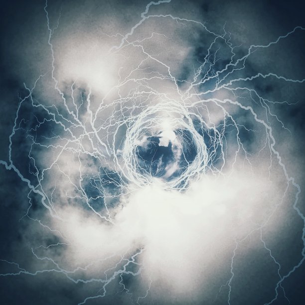 旋转云和闪电的三维插图图片下载