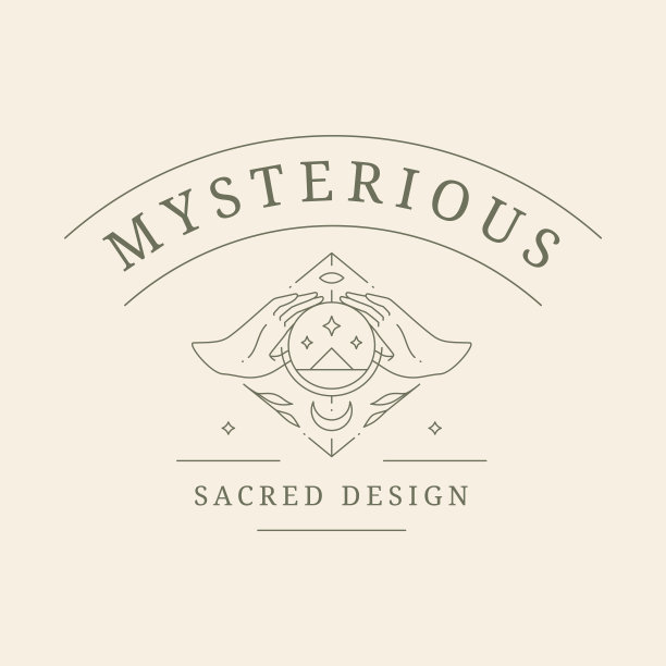 神圣的冥想人类的手圆星系行星景观半月深奥的线标志矢量图片下载