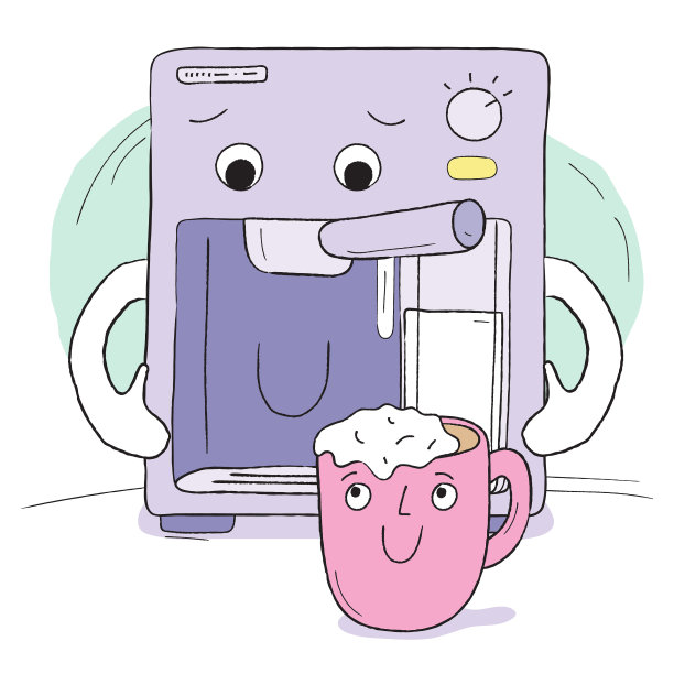 咖啡机和卡布奇诺涂鸦杯图片下载