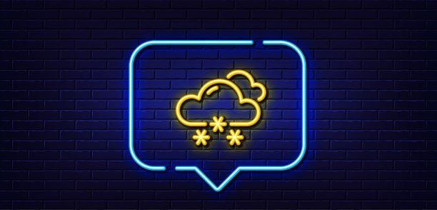 雪天天气预报线性图标：带雪花标志的云朵图片下载