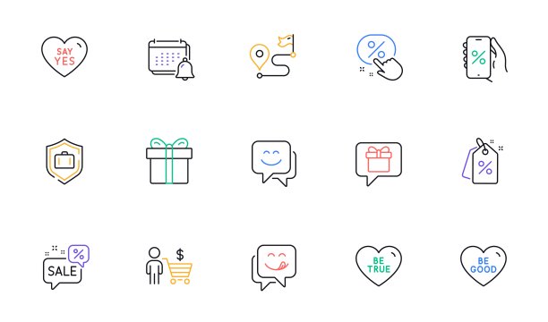 买家，美味的微笑和行李保护线图标的网站，印刷。为设计。向量图片下载