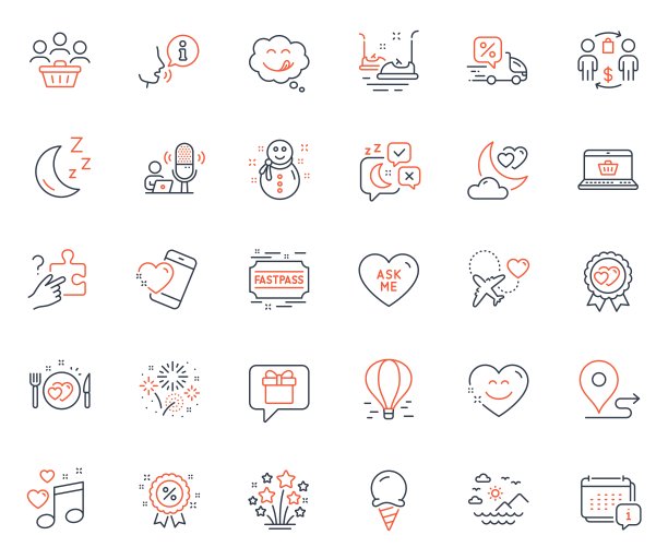 假期的图标集。包括图标旅程，蜜月旅行和月亮网页元素。用于网站应用程序向量图片下载