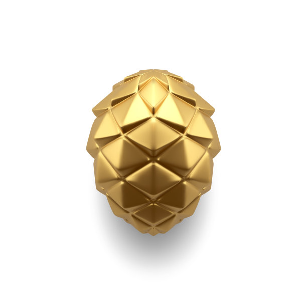 逼真的金色明亮的松果圣诞树玩具装饰设计3d模板矢量图片下载
