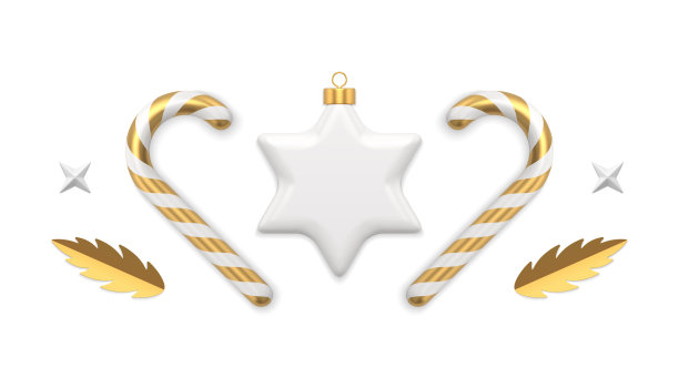 优雅的星星圣诞玩具甘蔗甜点节日装饰装饰逼真的3d图标矢量图片下载