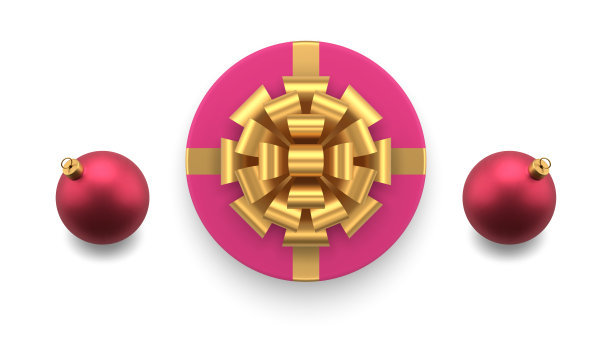 粉色金属光泽节日圈礼盒圣诞球玩具顶视图逼真3d图标矢量图片下载