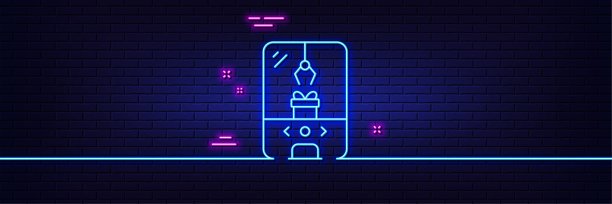 抓娃娃机线条图标，游乐园标志，霓虹灯光效矢量素材图片下载