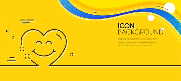 笑脸线图标。快乐的表情符号聊天标志。心的脸。最小行黄色横幅。向量图片下载