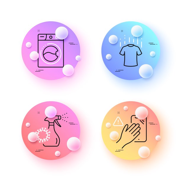 冠状病毒喷雾、干t恤和洗衣机最小线图标。对于网页应用，打印。向量图片下载