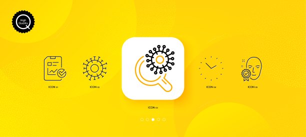 新冠病毒，人脸验证和报告清单极简线条图标矢量素材图片下载