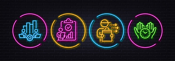 团队合作图，检查和食品配送最小线图标。对于web应用程序，打印矢量图片下载