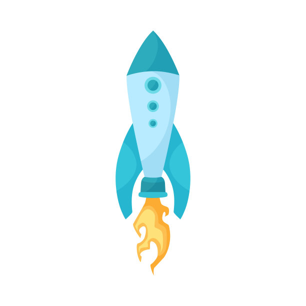 蓝色太空飞船发射火焰的卡通插画图片下载