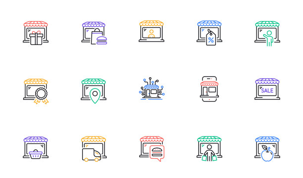 市场商店线图标。网上市场，网络营销，批发商店。向量图片下载