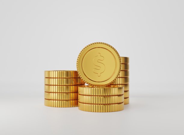 白色背景上的一叠金币图片下载