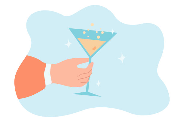 手持酒杯的酒精饮料平面矢量插画图片下载