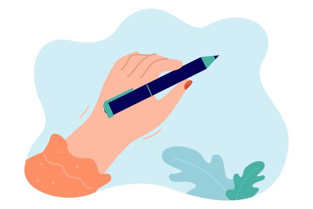 女性手握笔平面矢量插图图片下载