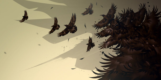 画一群鸟。乌鸦从天而降图片下载
