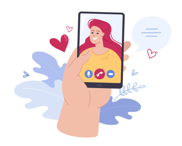 手持手机与女孩在屏幕上平面矢量插图图片下载