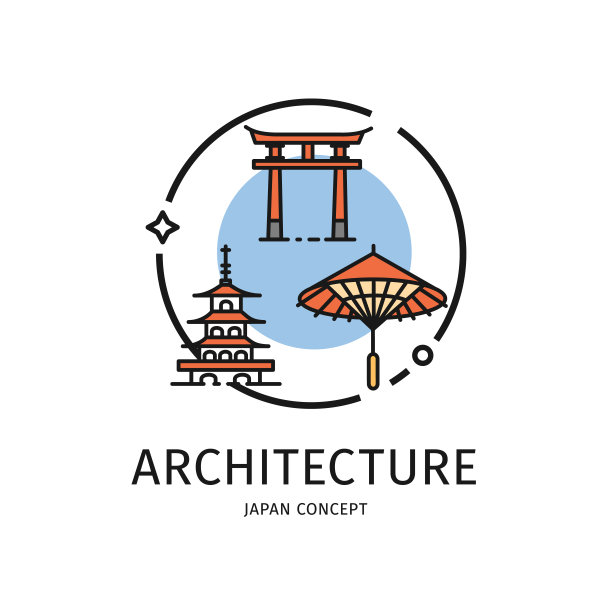 日本旅游和旅游细线图标概念。向量图片下载