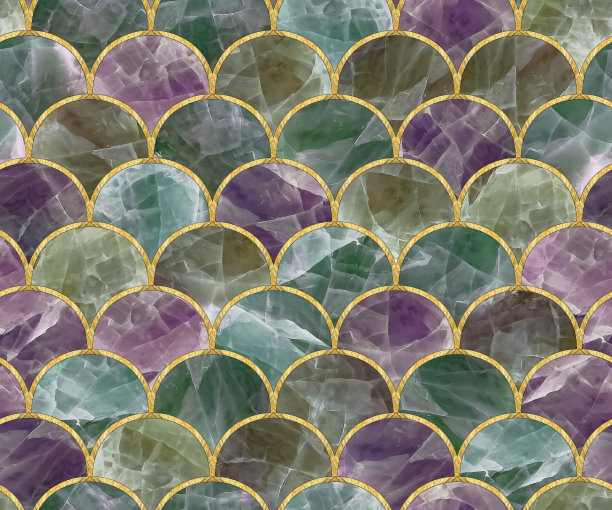 弧无缝模式。网格。镶嵌,镶嵌。彩色玻璃风格的插图。装饰艺术风格。壁纸、纺织印花、瓷砖的无缝混沌图案。装饰金浪。东方模式图片下载