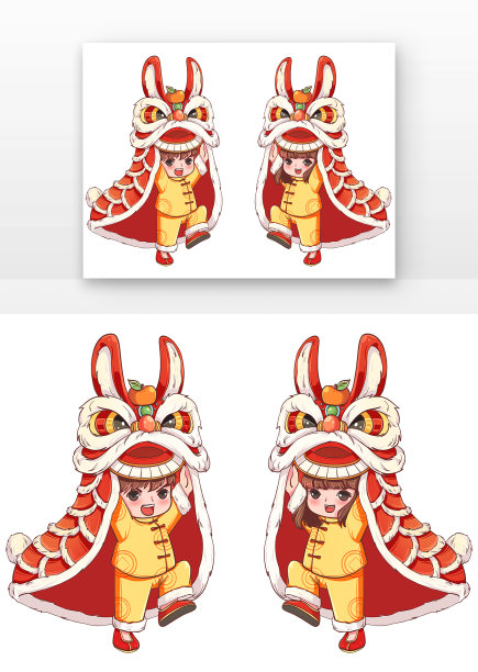 福娃可爱一对福娃舞狮图片下载