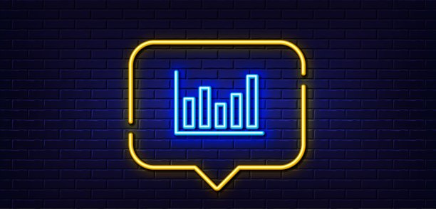 柱状图折线图标，金融图表，霓虹灯对话气泡，矢量图图片下载