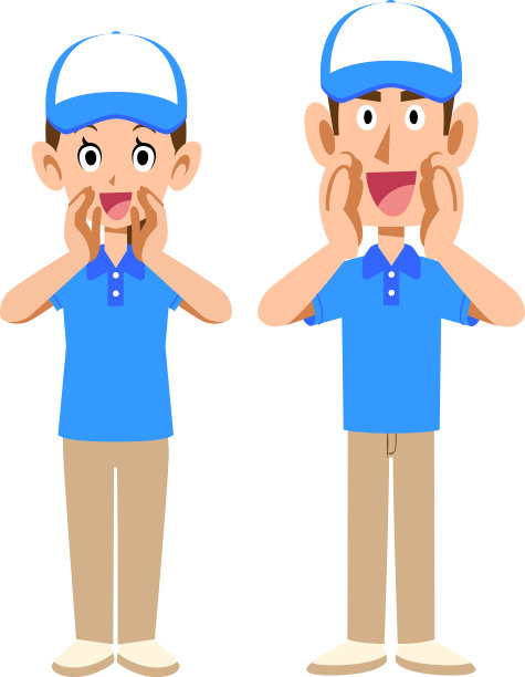 男女员工均穿着短袖polo衫，头戴帽子图片下载