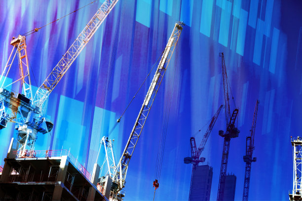 财经，建筑起重机与彩色图形。图片下载