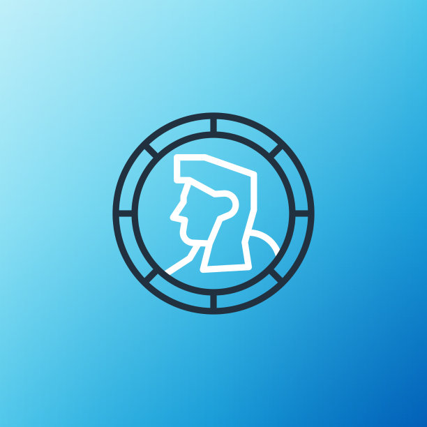 线古代硬币图标孤立的蓝色背景图片下载