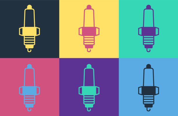 波普艺术汽车火花塞图标孤立的颜色图片下载