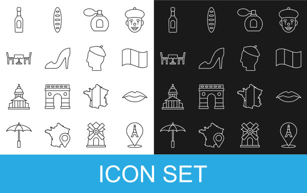 埃菲尔铁塔笑唇定线法国旗图片下载