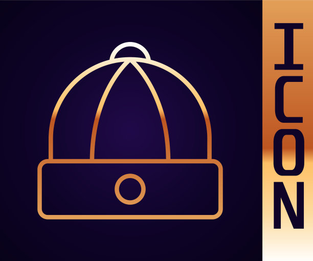 金线中国帽子图标孤立在黑色图片下载