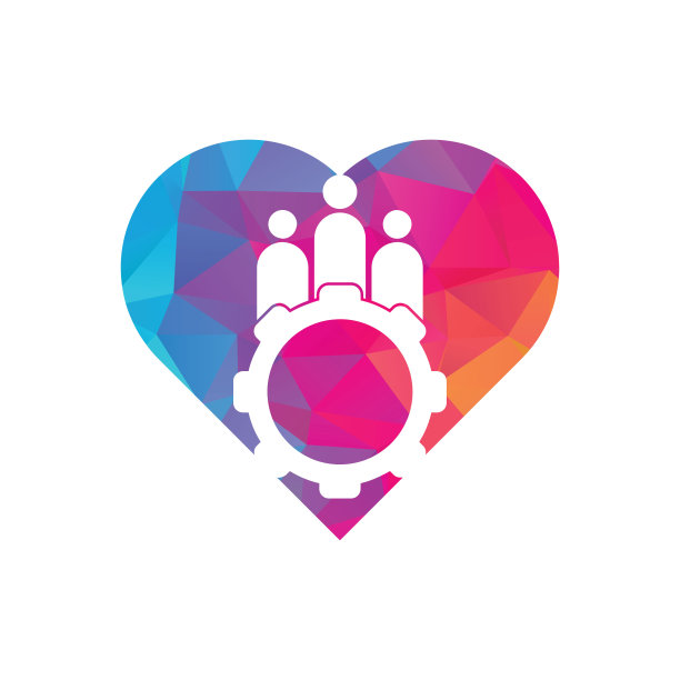 齿轮人心形概念矢量标志设计模板。图片下载