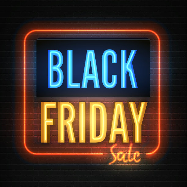黑色星期五折扣复古霓虹矢量横幅模板图片下载