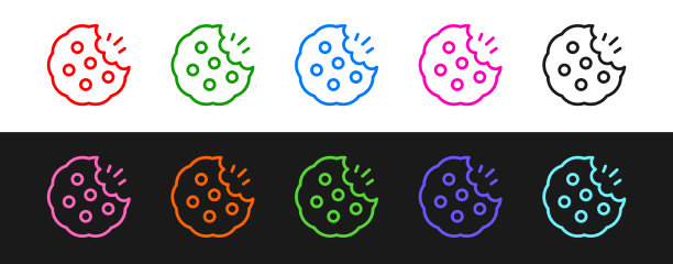 设置线饼干或饼干与巧克力图标图片下载