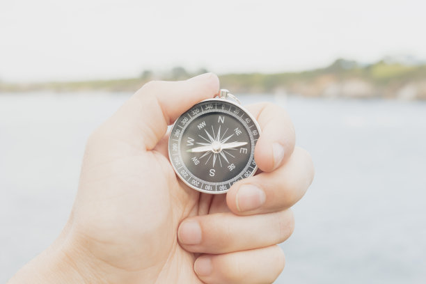 一个手拿着指南针的特写-冒险的概念图片下载
