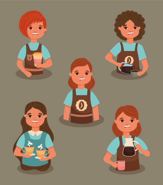 咖啡师女性图标集图片下载