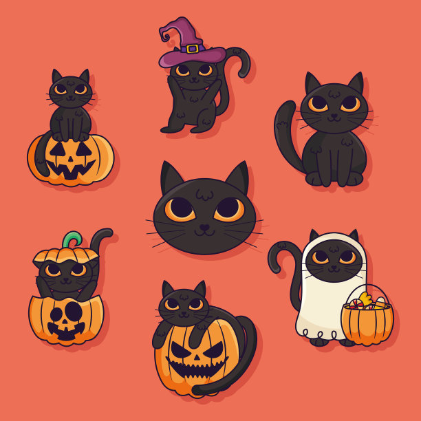万圣节猫图标套装图片下载