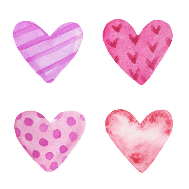 水彩画的心。红色，粉色，浪漫的复古风格。情人节，爱情的象征。为艺术画笔。图片下载