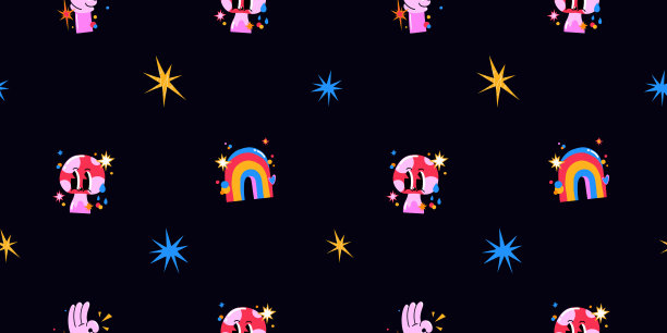 矢量插画无缝的背景图案，明亮的手绘，抽象的漫画背景，儿童风格的平面卡通人物图片下载