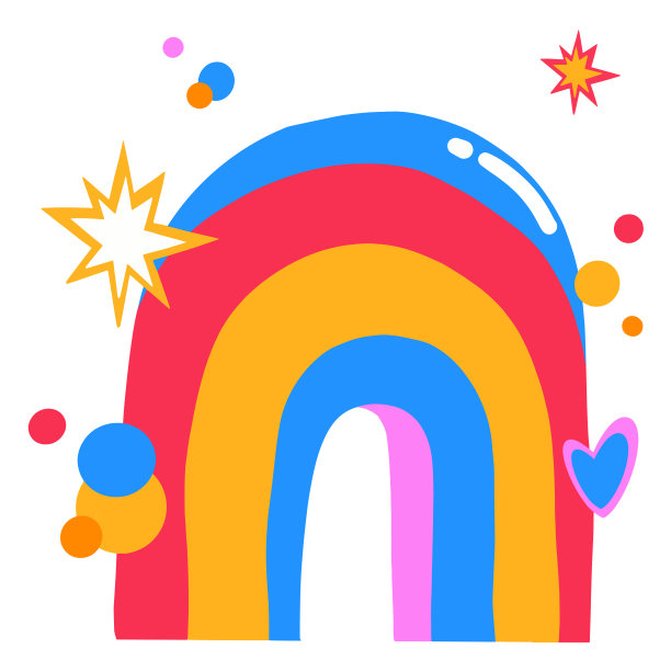 矢量插图彩虹，明亮的手绘，抽象漫画图标，儿童风格的平面卡通人物图片下载
